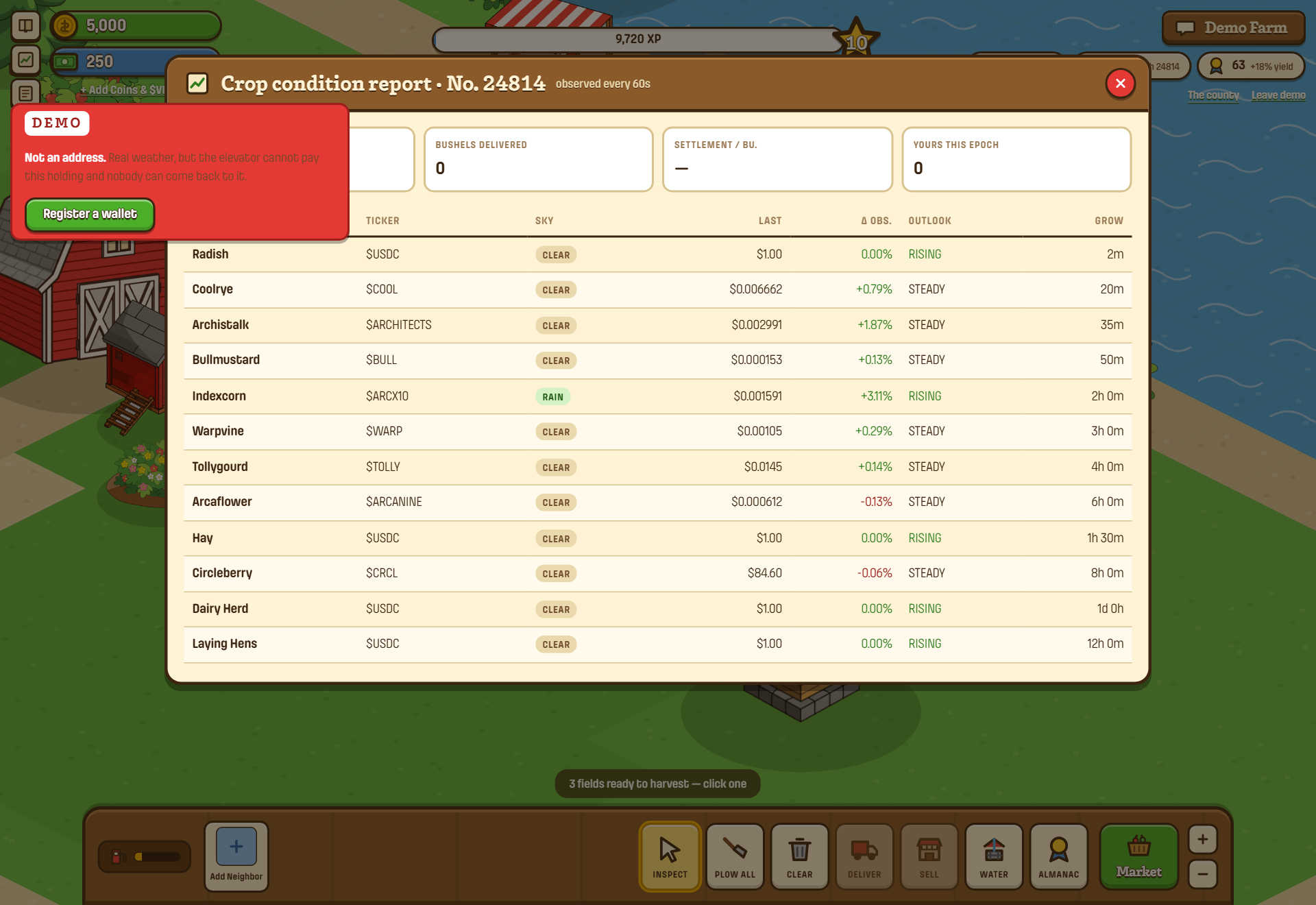 The crop condition report dialog